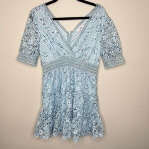 NSR | Dresses | Nordstrom Nsr Light Blue Floral Lace Mini Dress Size Large  | Poshmark